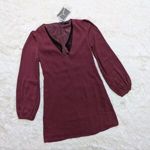 NWT Dance & Marvel Red Plunge Neck Balloon Sleeve Dress Size Small